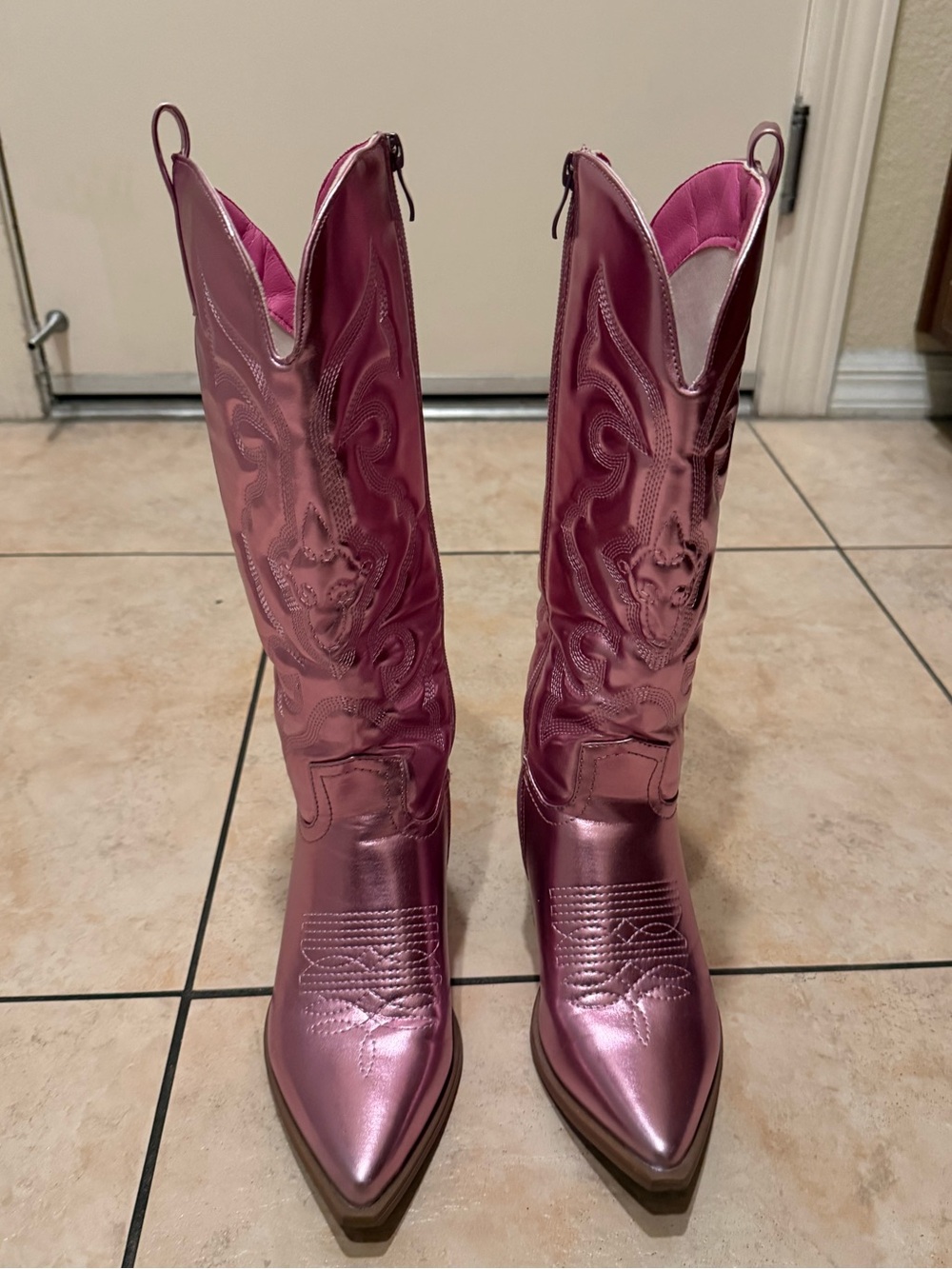 Nasty Gal Metallic Pink Western Knee-High Boots - Picture 3 of 4
